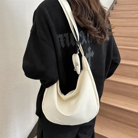Casual Nylon Dumpling Schoudertas Grote Capaciteit Effen Kleur Hobo Schoudertas Met Portemonnee Dagelijkse Tas Voor Dames