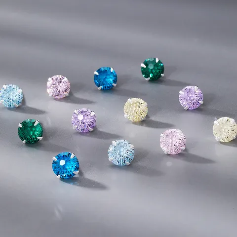 S999 Feinsilber Feuerwerk Schliff Zirkonia Ohrstecker Bunte Minimalistische Kleine Runde Stecker Für Damen Täglicher Schmuck