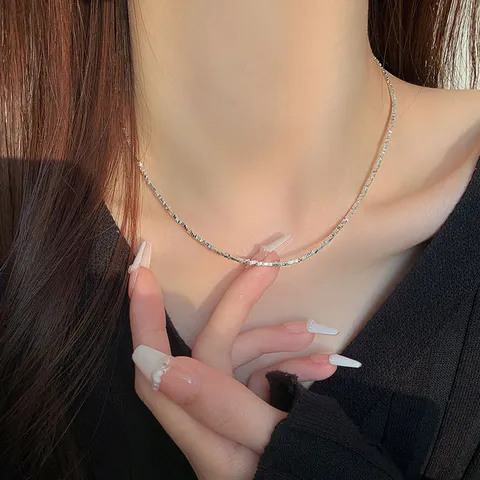 Collier Bracelet de Perles Géométriques Cuivre Plaque Argent Bijoux de Chaîne de Collier Minimaliste pour Femmes