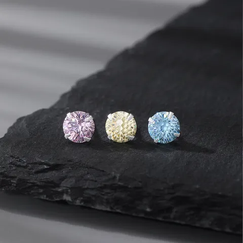 S999 Feinsilber Feuerwerk Schliff Zirkonia Ohrstecker Bunte Minimalistische Kleine Runde Stecker Für Damen Täglicher Schmuck