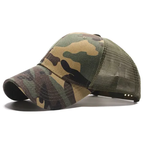 Men Camouflage Baseball Cap Cotton Polyester Mesh Trucker Hat Curved Brim Breathable Sun Protection Outdoor Sports Hat For Unisex