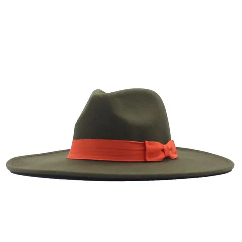 Vintage Westlicher Stil Breite Krempe Fedora Hut Für Damen Einfarbig Polyester Baumwolle Wollstoff Jazzhut Mit Band Schleife Verzierung