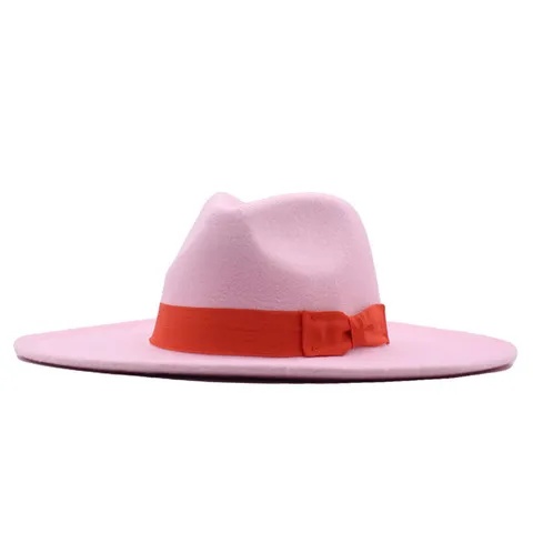 Vintage Westlicher Stil Breite Krempe Fedora Hut Für Damen Einfarbig Polyester Baumwolle Wollstoff Jazzhut Mit Band Schleife Verzierung