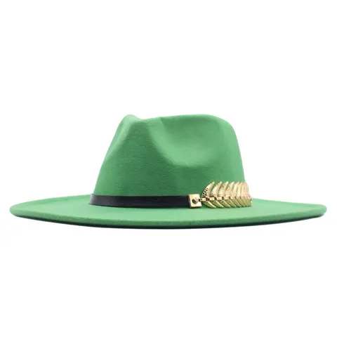 Eleganter Westlicher Stil Damen Wollfilz Fedora Hut Breite Krempe Metallblatt Gürtelschnalle Verzierung Jazz Hut Herbst Winter Warme Kappe