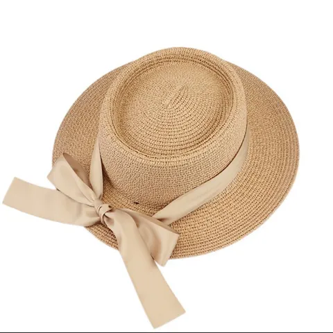 Cappello di Paglia da Donna Dolce Cupola Piatta Cappello parasole da spiaggia con fiocco in nastro di raso elegante vacanza traspirante casuale panama cap per estate