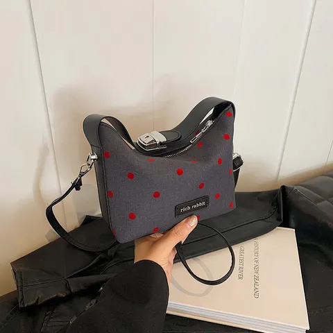 Dames Casual PU Lederen Schoudertas Leuke Stippen Strik Kleine Handtas Modieuze Dagelijkse Tas