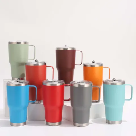 Vaso de Acero Inoxidable 304 Con Tapa Y Asa Aislado al Vacío Taza de Café de Viaje Doble Pared A Prueba de Fugas Botella de Agua de Metal