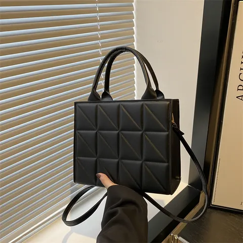 Dames Mode Gewatteerde Top Handle Crossbody Tas PU Leder Minimalistisch Casual Kleine Vierkante Handtas