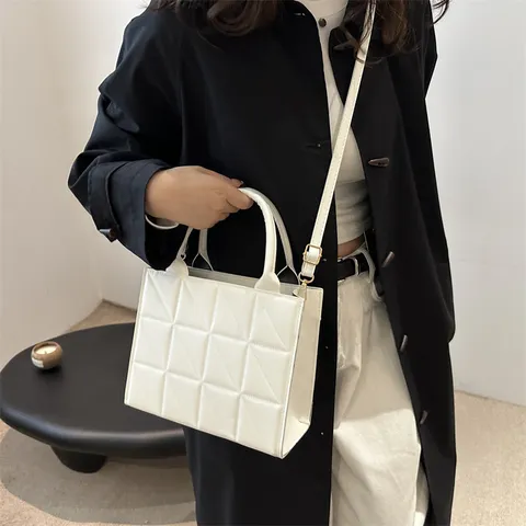 Dames Mode Gewatteerde Top Handle Crossbody Tas PU Leder Minimalistisch Casual Kleine Vierkante Handtas