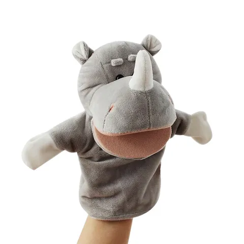 Simpatico Cartone Animato Rinoceronte Peluche Burattino Animale Peluche Bocca Mobile Morbido Giocattolo Educativo