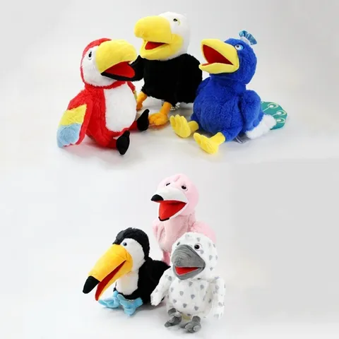 Cute Animal Hand Puppet Plush Toy Cartoon Bird Toucan Parrot Peacock Stuffed Doll Interactive Story Telling Toy