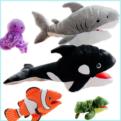 Ocean Animal Plush Hand Puppet Soft Stuffed Toy Shark Whale Turtle Toy For Kids Kindergarten Story