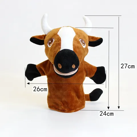 Burattino a Mano in Peluche di Bue Giallo Cartone Animato Simpatico Animale Stuffed Giocattolo Bocca Mobile Giocattolo Morbido Interattivo per Regalo Bambini