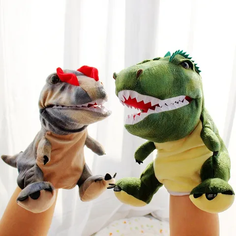 Burattino a Mano Dinosauro Giocattolo di Peluche Bocca Mobile Animale Bambola Imbottita Morbido Gioco Interattivo per Bambini