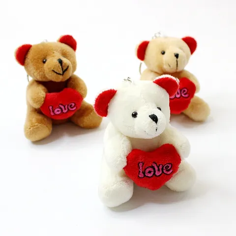 Simpatico Orsacchiotto di Peluche Giocattolo Portachiavi Morbido Mini Bambola di Orso Pendente Con Cuore Rosso Regalo