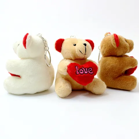 Simpatico Orsacchiotto di Peluche Giocattolo Portachiavi Morbido Mini Bambola di Orso Pendente Con Cuore Rosso Regalo