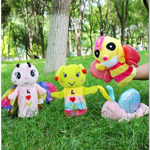 Cute Cartoon Insect Plush Hand Puppet Toy Snail Caterpillar Butterfly Bee Interactive Early Education Doll Gift