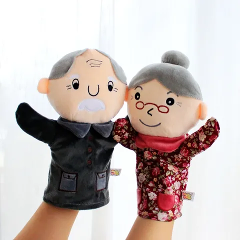 Nonno Nonna Burattino a Mano Peluche Morbido Imbottito Vecchio Uomo Burattini a Mano Giocattoli di Narrazione Interattiva Per Bambini dell'Asilo