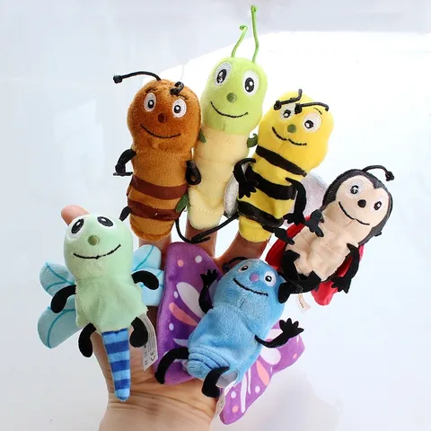 Cute Cartoon Insect Series Plush Finger Puppet Toys Butterfly Bee Caterpillar Interactive Early Education Kids Finger Dolls