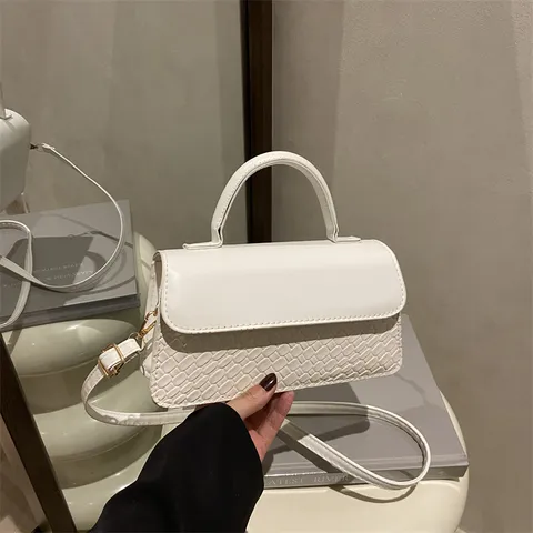 Minimalistische PU-Leer Geweven Geprofileerde Schoudertas Dames Vintage Klep Crossbody Handtas Casual Effen Kleur Tas