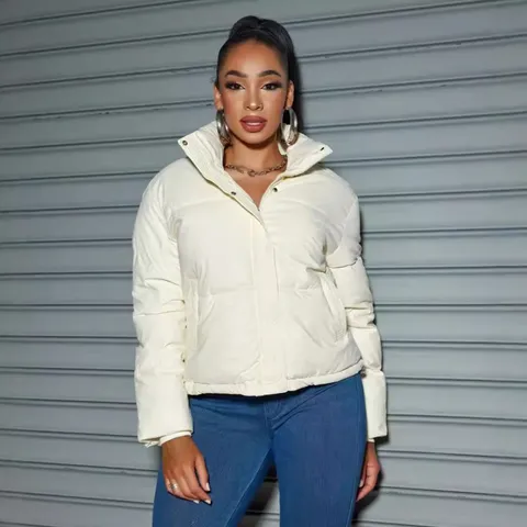 Women Winter Short Thick PU Leather Puffer Jacket Faux Leather Down Cotton Padded Coat Hoodless Lapel Loose Warm Outerwear