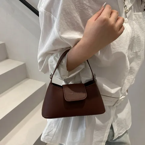 Vrouwen Retro Effen Kleur PU Lederen Handtas Mode Casual Stedelijk Minimalistisch Okseltas Chic Enkele Schoudertas
