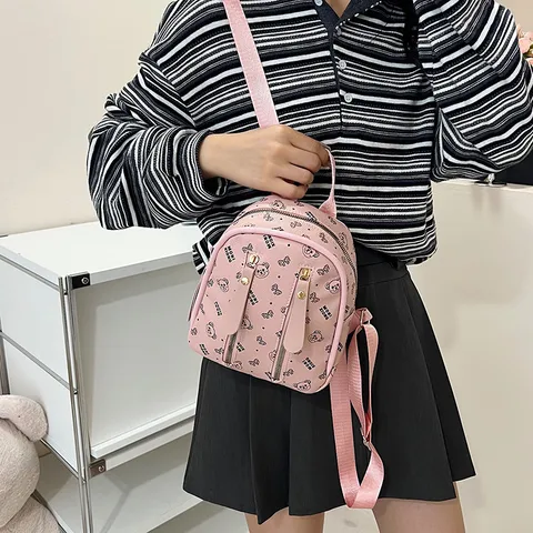 Dames Mini Rugzak PU Leer Schattige Beren Print Casual Reizen Dagrugzak Kleine Schooltas Mode Commuter Handtas