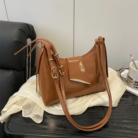 Dames PU Lederen Schoudertas Mode Woon-werkverkeer Oksel Hobo Tas Effen Kleur Casual Crossbody Handtas