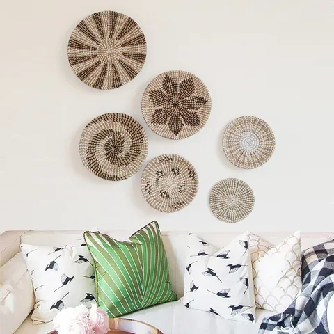 Piatti da Appendere alla Parete in Erba Marina Tessuta in Stile Bohémien Set di Cesti Decorativi per Soggiorno Arte della Parete di Casa