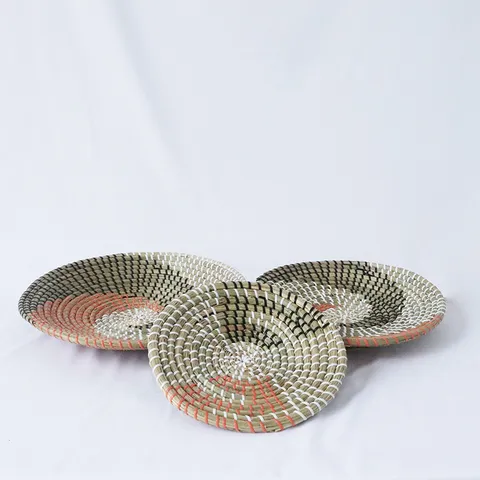 Erba Tessuta Paglia Parete Sospesa Cesto Decorazione Rosso Bianco Nero Spirale Piatti Decorativi Set Soggiorno