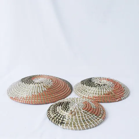 Erba Tessuta Paglia Parete Sospesa Cesto Decorazione Rosso Bianco Nero Spirale Piatti Decorativi Set Soggiorno