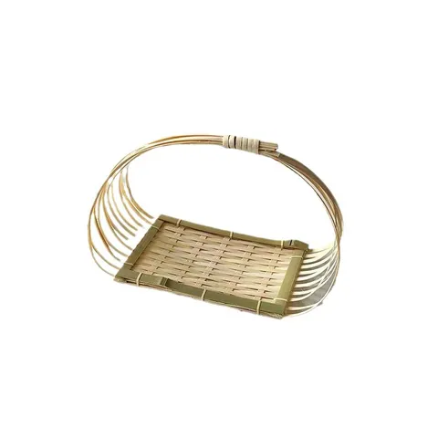 Handcrafted Bamboo Woven Serving Tray Pastoral Style Tea Snack Storage Basket Fruit Dessert Display Tray