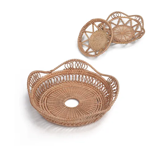 Sous-Verre Tissé en Rotin Naturel Fait Main Dentelle Creuse Tapis d'Isolation Thermique Style Européen Tasse à Café Théière Set de Table