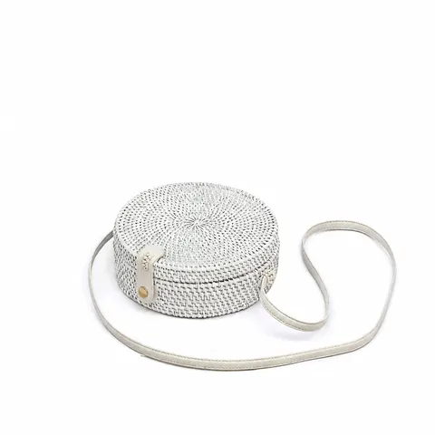 White Rattan Woven Crossbody Bag Pastoral Literary Straw Shoulder Bag Handcrafted Casual Daily Purse For Women