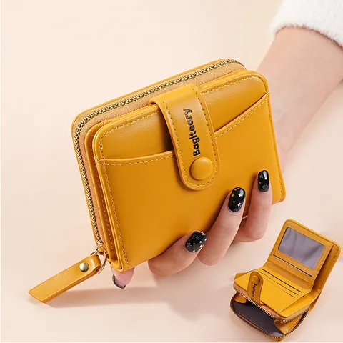 Women's Fashion PU Leather Short Wallet Urban Minimalist Bifold Card Holder With Multi-Card Slots Zipper Coin Purse Student Pocket
