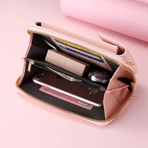 Women Minimalist PU Leather Crossbody Phone Bag Solid Color Lattice Pattern Multi Slot Wallet Zipper Hasp Bag Mini Shoulder Pouch Messenger Purse