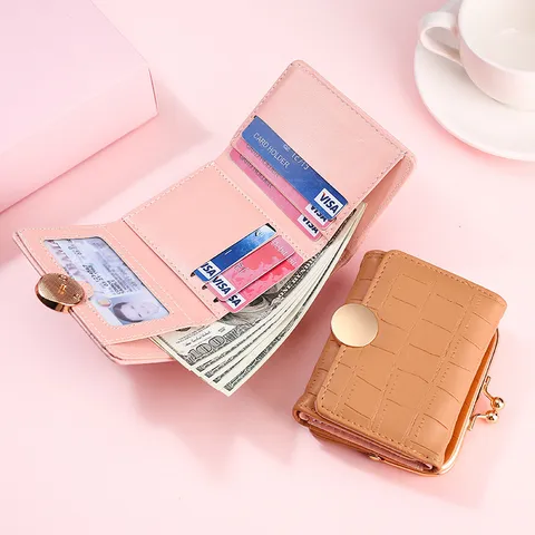 Fashion Women Crocodile Pattern Short Wallet Foldable PU Leather Coin Purse Multi-Card Slots Metal Buckle Small Wallet Daily Clutch