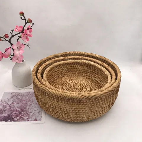 Panier de Rangement en Rotin Tissé Fait Main Vietnamien Corbeille à Fruits Organisateur de Snacks Style Chinois Nouveau
