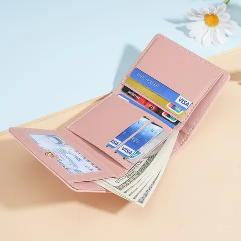 Fashion Women Short Wallet Printed PU Leather Three Fold Card Holder With Metal Butterfly Decor Small Coin Purse Mini Wallet