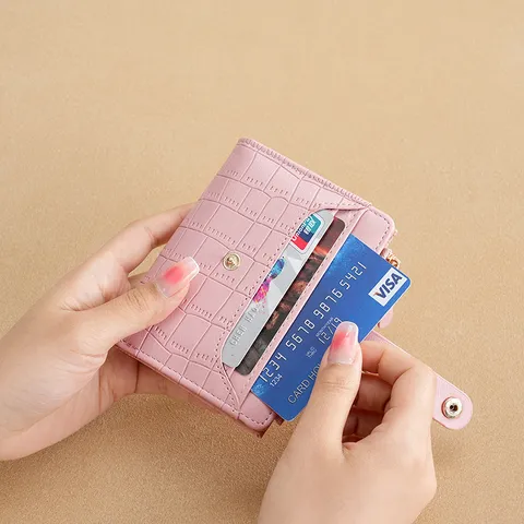 Women Short Bi-fold Wallet Fashion Crocodile Pattern PU Leather Multi-card Slot Mini Purse With Zipper Coin Pocket Minimalist Wallet