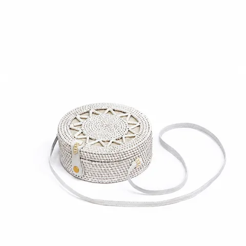 White Rattan Woven Crossbody Bag Pastoral Literary Straw Shoulder Bag Handcrafted Casual Daily Purse For Women