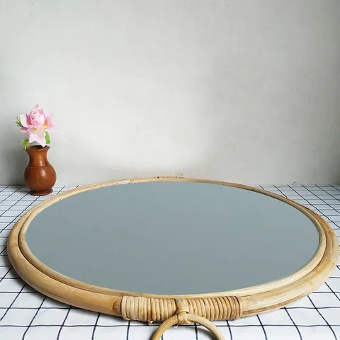 Specchio da Parete Decorativo in Rattan Intrecciato Fatto a Mano Specchio Sospeso Rotondo Per Soggiorno Camera da Letto Ingresso Decorazione per la Casa