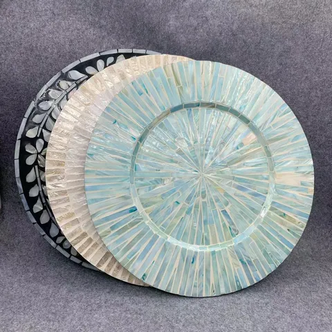 Modern Minimalist Handmade Inlaid Colorful Shell Placemat Home Practical Snack Plate Fruit Plate Round Decorative Tray