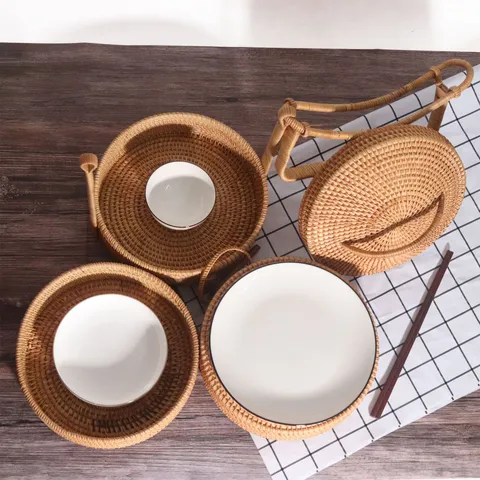 Handwoven Rattan Multi Layer Lunch Box Vintage Portable Bento Box Handheld Food Storage Basket For Home Outdoor