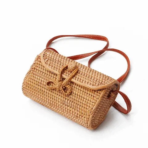 Dames Stro Geweven Schoudertas Vintage Casual Strand Schoudertas Handtas Zomer Vakantie Portemonnee Met Leren Band