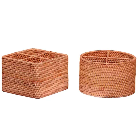 Handwoven Rattan Storage Basket Desktop Remote Control Organizer Wicker Fruit Basket Woven Basket with Handle Home Decor