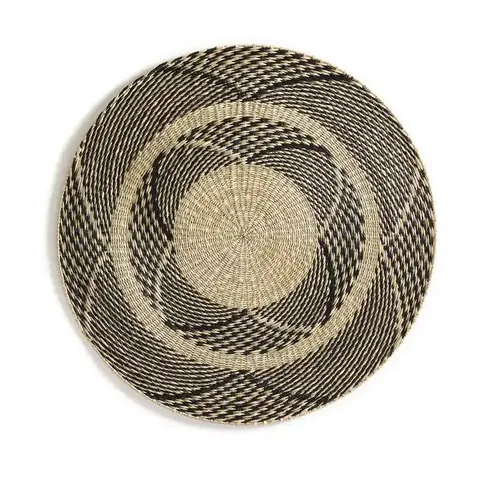New Chinese Pastoral Style Hand Woven Straw Wall Hanging Decorative Plate Geometric Pattern Home Living Room Art