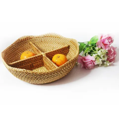 Rattan Woven Fruit Basket Handcrafted Storage Basket For Living Room Candy And Snack Decorative Woven Organizer Home Decor