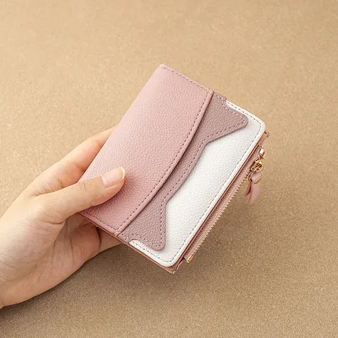 Korean Version Fashion Mini Wallet For Women Contrast Color Cat Ear Design Multi Slot Card Holder Small Slim PU Leather Coin Purse