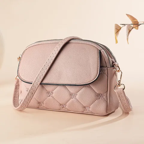 Women Trendy Cross Border Quilted PU Leather Shoulder Bag Solid Color Zipper Large Capacity Square Crossbody Bag Daily Messenger Bag